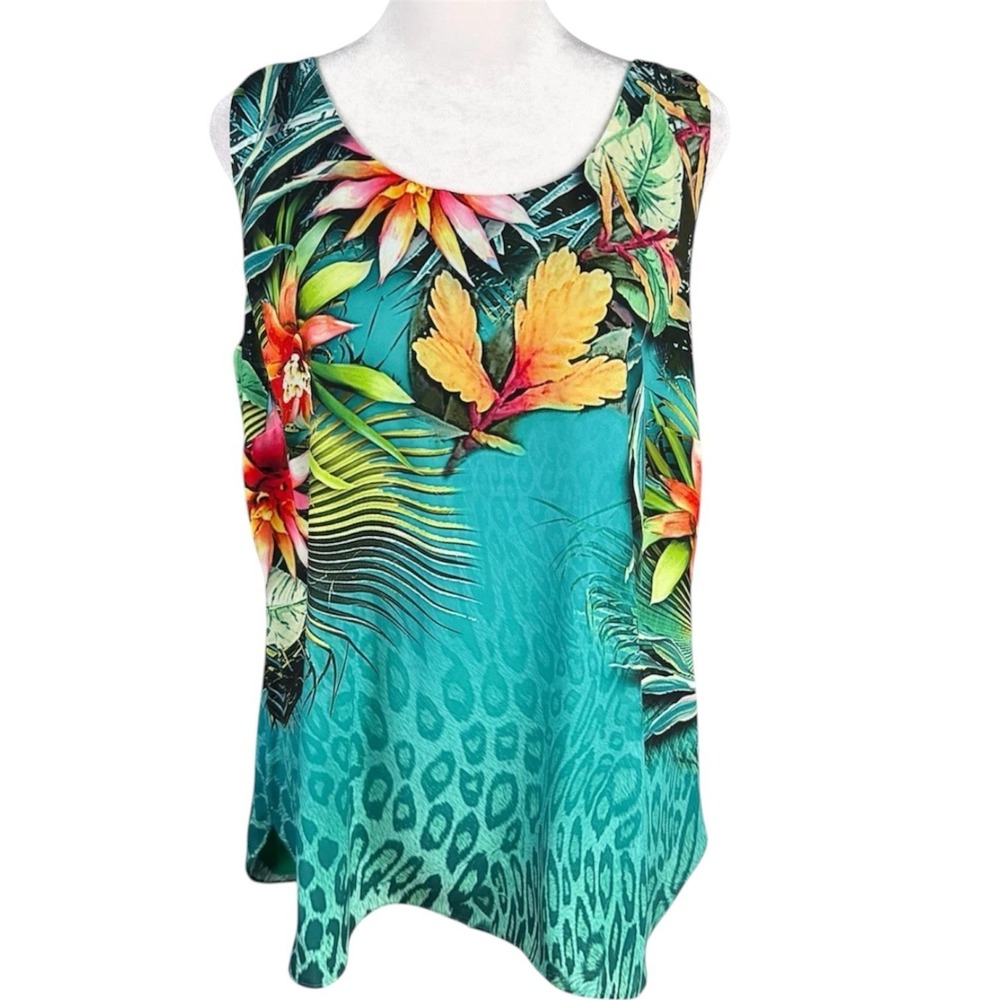 Chicos Size 12/14 Sleeveless Tropical Hawaiian Blouse Lined Floral Blouse